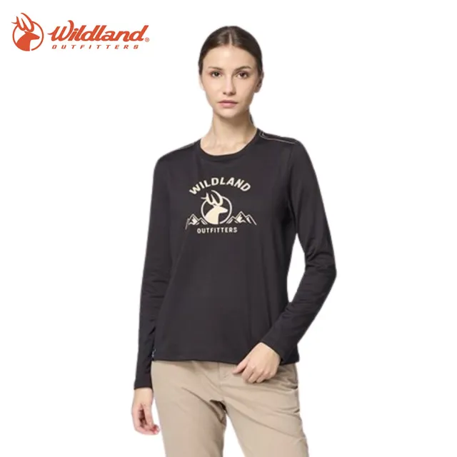 【Wildland 荒野】女彈性暖感圓領印花機能衣-S-2L-0B32601-WL(休閒上衣/印花/彈性佳)