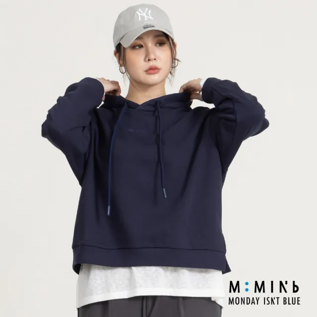 【M：MINb】not today繡花開衩連帽大學T(深藍/中大尺碼女裝/XL女裝/女裝/大尺碼上衣/大尺碼帽T)