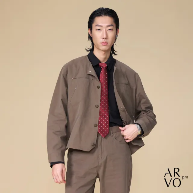 【ARVOpm】男女同款 無領深棕外套00122505101/圓領夾克(限時6折)