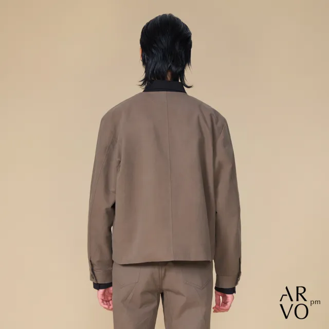 【ARVOpm】男女同款 無領深棕外套00122505101/圓領夾克(限時6折)