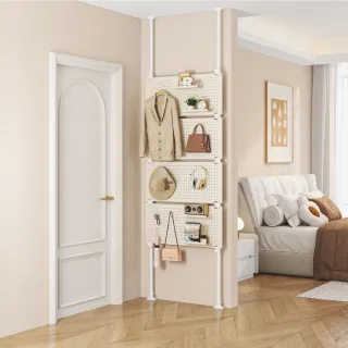 【慢慢家居】免打孔頂天立地洞洞板置物架-77面寬 贈掛勾x20+置物盤x4(鐵製 屏風 衣帽架)