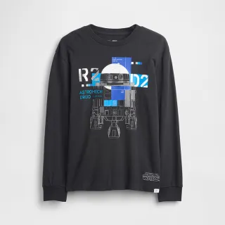【GAP】男童裝 Gap x Star Wars星際大戰聯名 印花圓領長袖T恤-灰黑色(846091)
