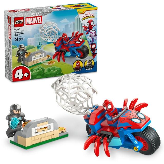 【LEGO 樂高】Spidey 11206 蜘蛛人騎摩托車大戰犀牛人(啟蒙玩具 超級英雄玩具 積木 兒童玩具)
