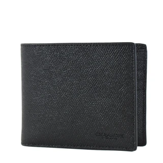 【COACH】男款 防刮皮革壓印LOGO短夾-黑色/附證件夾