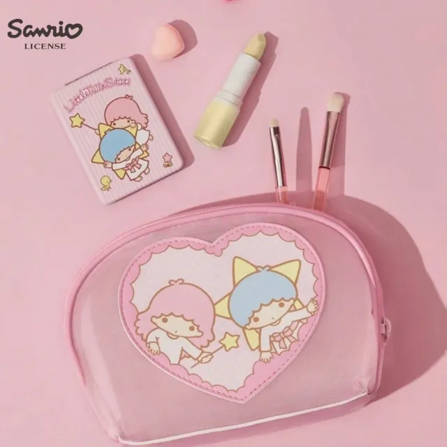 【SANRIO 三麗鷗】雙11 KikiLala雙子星正版授權透氣網布化妝包零錢包(閨蜜女兒女友生日聖誕交換禮物)