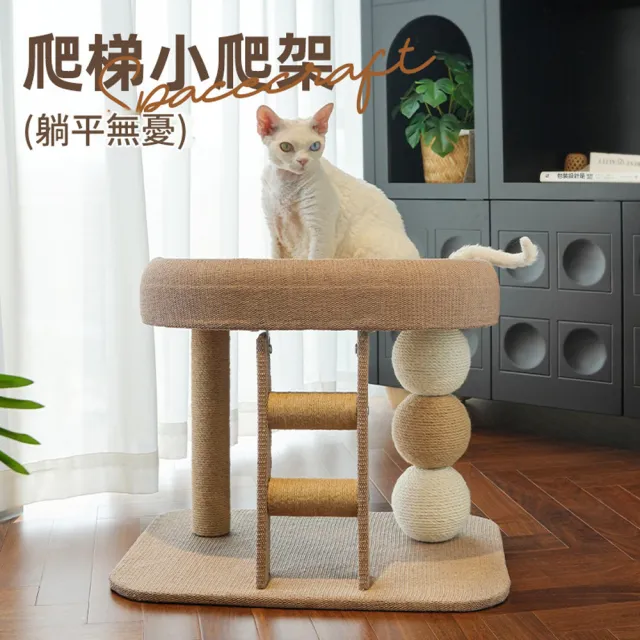 【IPSKY】小戶型落地式貓爬架47公分(劍麻磨爪逗貓球 矮腳貓貓跳台 貓窩 貓爪柱 貓跳臺 胖貓無憂 四季通用)