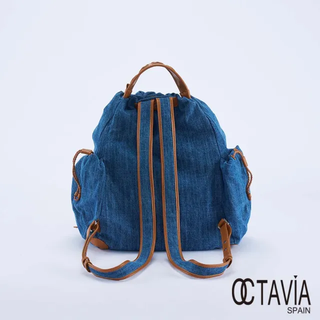 【OCTAVIA 8】雙11 舒棉鋪棉牛仔 束口手提後背包 - 中間藍(牛仔後背包)