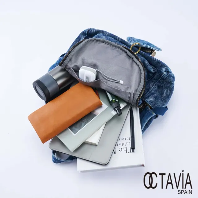 【OCTAVIA 8】雙11 藍小帽 菱格緹花牛仔後背包 - 層次藍(後背包 牛仔後背包 附帽子吊飾)