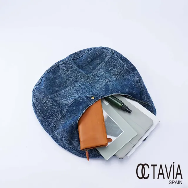 【OCTAVIA 8】雙11 阿拉伯的月亮 緹花牛仔隨性彎月肩背包 - 包衭藍(彎月包 肩背包 牛仔包)