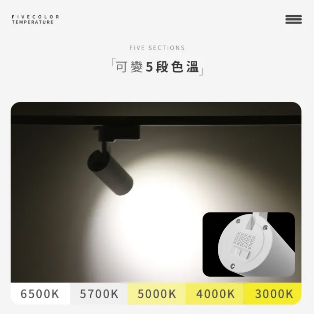 【GENTECH】6入組 撥碼多色軌道燈 15W 五段變色(一燈五色調光)