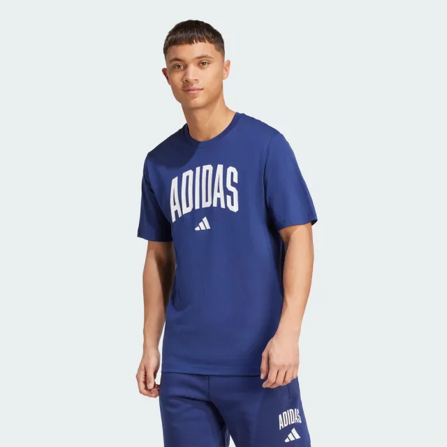 【adidas 愛迪達】愛迪達 M Collegiate T 男 T恤 運動上衣 休閒短袖 深藍 白 亞版(JM6417)