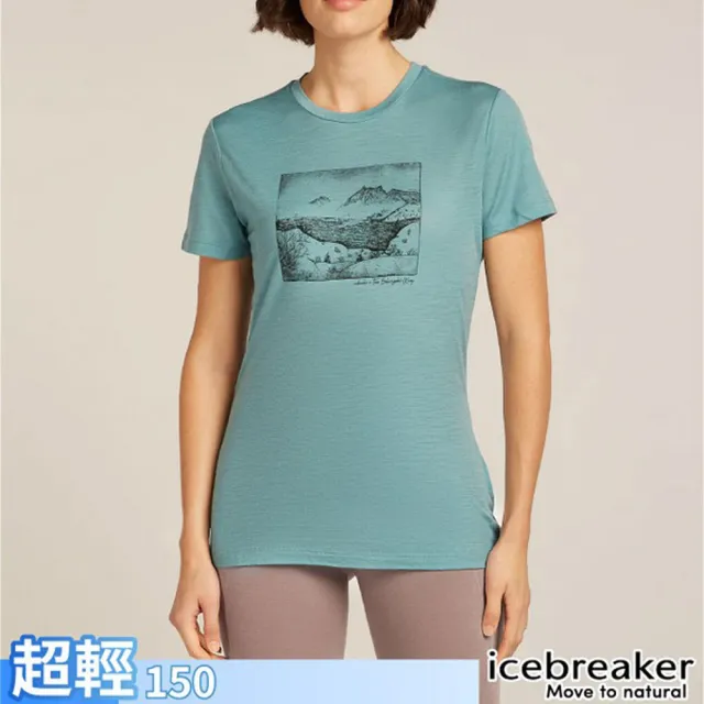 【Icebreaker】女 100%美麗諾羊毛 Tech Lite 圓領短袖上衣 _山湖印象-150(IB0A57CA-451 水藍)