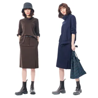 【KeyWear 奇威名品】前側開叉寬鬆休閒中長裙(共2色)