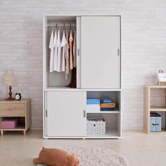 【TZUMii】米特大容量推門衣櫃-2色可選(滑門衣櫃 衣物收納櫃 收納櫃)