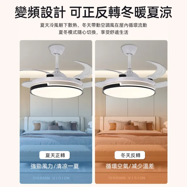 【XINGMU 興沐】48吋電風扇 風扇燈 吊扇燈 循環扇 led隱形靜音變頻吊燈(智慧定時/多檔調節/雙頻設計)