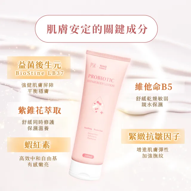 【悠活原力】PSK聯名 益菌B5修護舒緩身體乳(200ml/瓶 益菌後生元  維他命B5 蝦紅素)