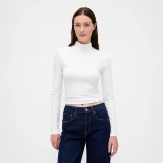 【GAP】女裝 立領長袖T恤-白色(843914)