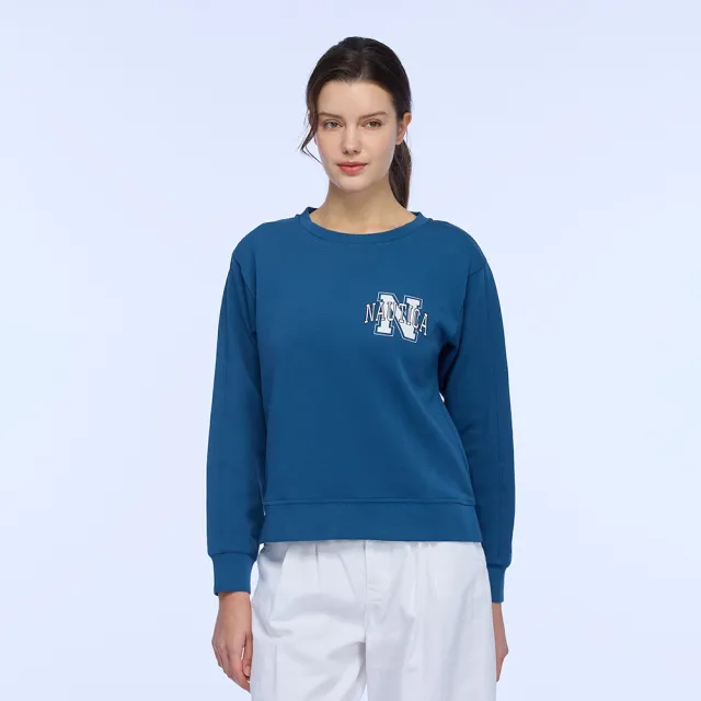 【NAUTICA】官方旗艦 女裝 品牌LOGO短版長袖T恤(藍色)