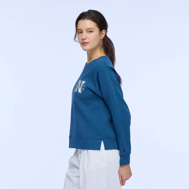 【NAUTICA】官方旗艦 女裝 品牌LOGO短版長袖T恤(藍色)