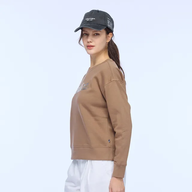 【NAUTICA】官方旗艦 女裝 經典亮片刺繡長袖T恤(咖啡色)