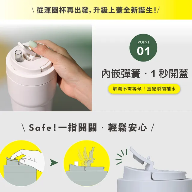 【WOKY 沃廚】渾圓杯2.0 鈦陶瓷款770ml-附彈跳&矽膠粗吸管(隨行杯/吸管杯/水壺/保冰保溫)