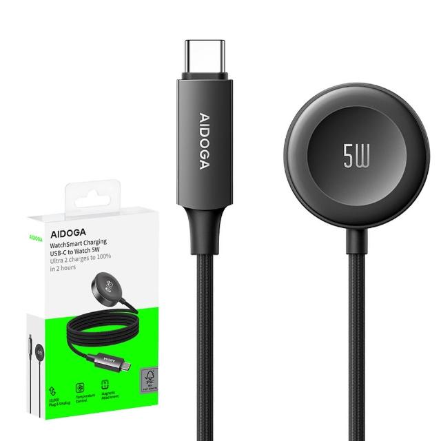 【AIDOGA】Apple Watch/Ultra/SE 全系列 AirPods 磁吸快充無線充電器連接線 5W 手錶/耳機 星航S 1M