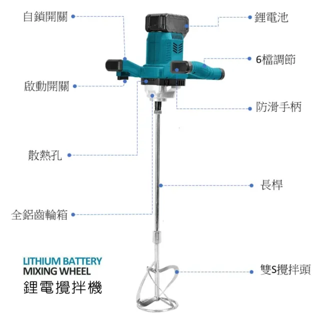 【森森機具】鋰電無刷水泥攪拌機6檔調速+裸機無電池+60公分攪拌桿(混凝土攪拌器 工業級 油漆攪拌)