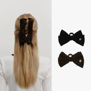 【MARITHE FRANCOIS GIRBAUD】官方旗艦 圓標LOGO天鵝絨蝴蝶結鯊魚夾(多款任選)