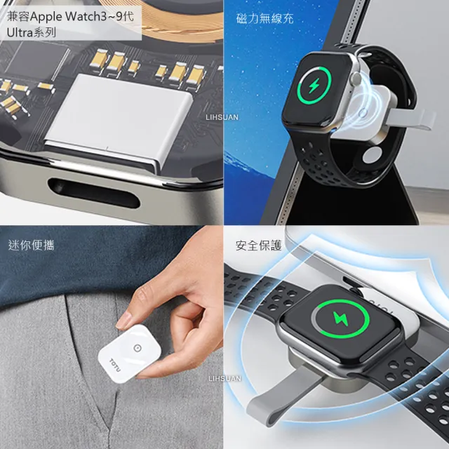 【TOTU】Apple Watch/Ultra/SE 全系列 TO Type-C 旅行攜帶型磁吸快充無線充電器 鋅系列