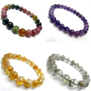 【小樂珠寶】熱賣高品質水晶寶石 6選1手珠手鍊手排FF100(紫水晶綠幽靈黃水晶金髮晶 財運旺)