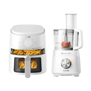 【Philips 飛利浦】星樂視透視海星氣炸鍋4.2L+廚神料理機_NA221-白+HR7510(抽北投老爺酒店年菜)