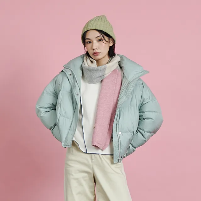 【gozo】廓型立領方塊壓紋羽絨外套(淺綠)