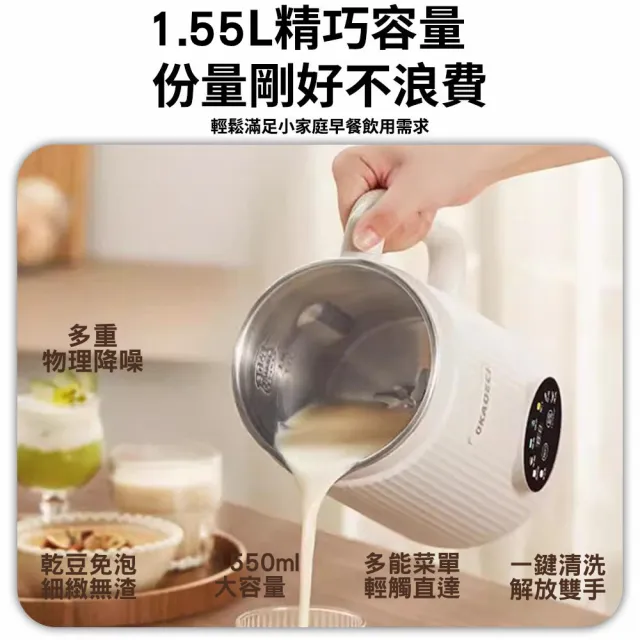 豆漿機 破壁機 食品級內膽豆漿機 免濾免加熱豆漿機 免過濾 家用全自動家用(316不鏽鋼 1550ML)