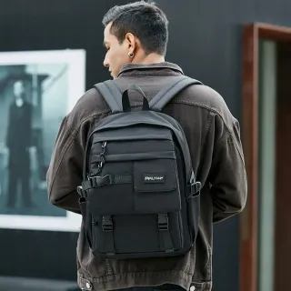 【BOZO 伯樂】日系潮流帥氣工裝風旅遊後背包B6078(經典黑)