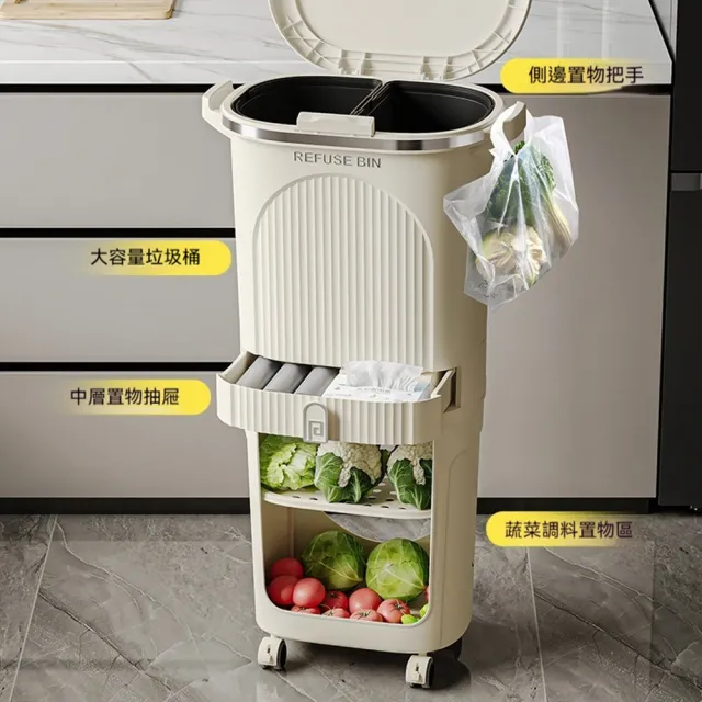 【R.H 獵戰】廚房按壓式帶蓋分類垃圾桶(日式家用乾濕兩用 客廳夾縫收納桶zal)