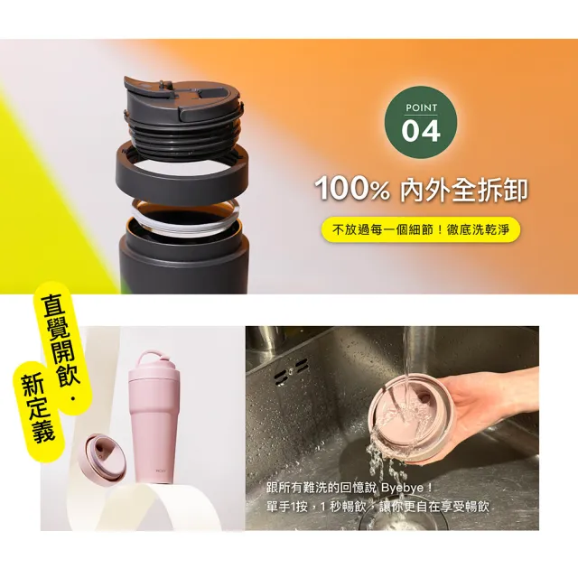 【WOKY 沃廚】2入 渾圓杯 鈦陶瓷款770ml-附彈跳跟矽膠吸管(2.0上蓋；隨行杯/吸管杯/水壺/保冰保溫)