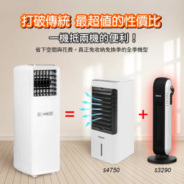 【DIKE】1500W 冷暖兩用水冷溫控扇 三合一 電暖 水冷(HLE510)