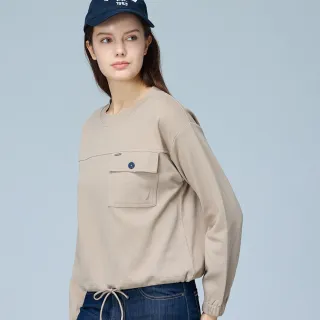 【NAUTICA】官方旗艦 女裝 女裝 大口袋抽繩設計長袖T恤(卡其色)