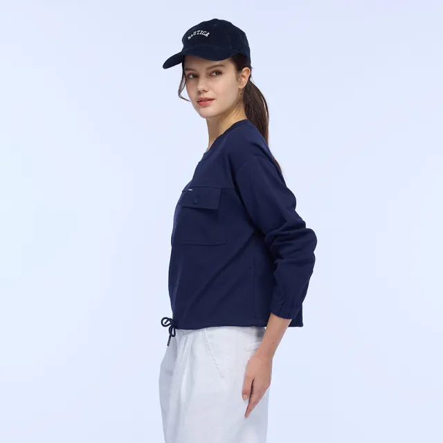【NAUTICA】官方旗艦 女裝 大口袋抽繩設計長袖T恤(藍色)