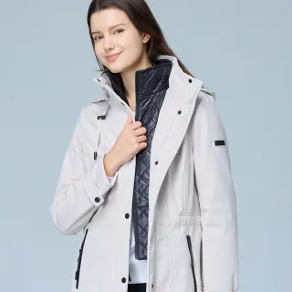 【NAUTICA】官方旗艦 女裝 溫柔簡約長板連帽外套(米白色)