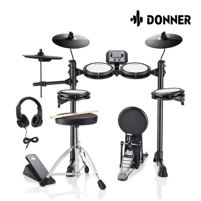 【Donner】DED-80P 入門款電子鼓 附全配件／極簡不凡(爵士鼓組 電子鼓組 套裝鼓組 打擊樂器 DED80P)