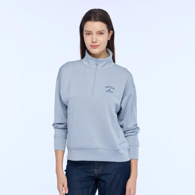 【NAUTICA】官方旗艦 女裝 質感輕柔高領長袖上衣(藍色)