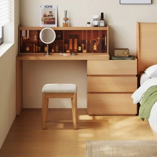 【hoi! 好好生活】預購60天★林氏木業林沐系列北歐風三斗櫃收納伸縮化妝桌 UB2C