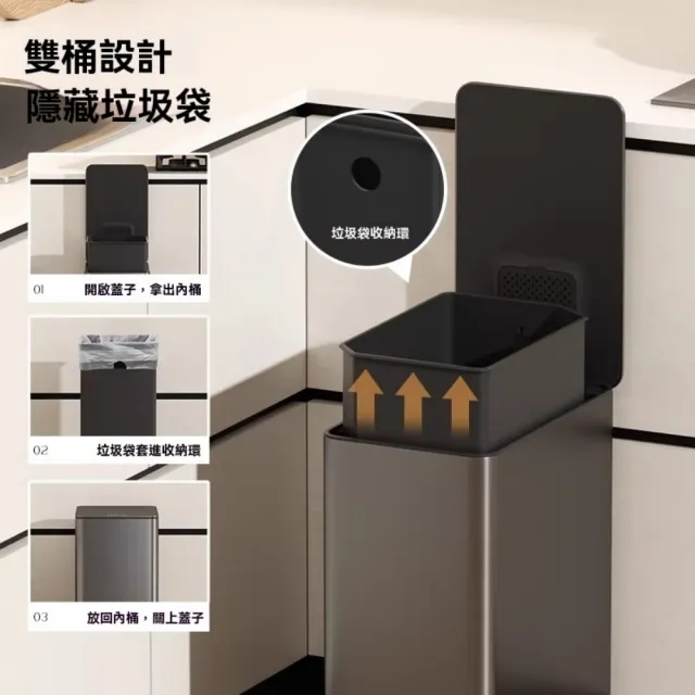 【ZHIPU 芝浦】18L輕奢風垃圾桶腳踏式垃圾桶家用衛生間廚房垃圾桶廚餘桶垃圾筒(內外雙桶靜音緩降密封帶蓋)