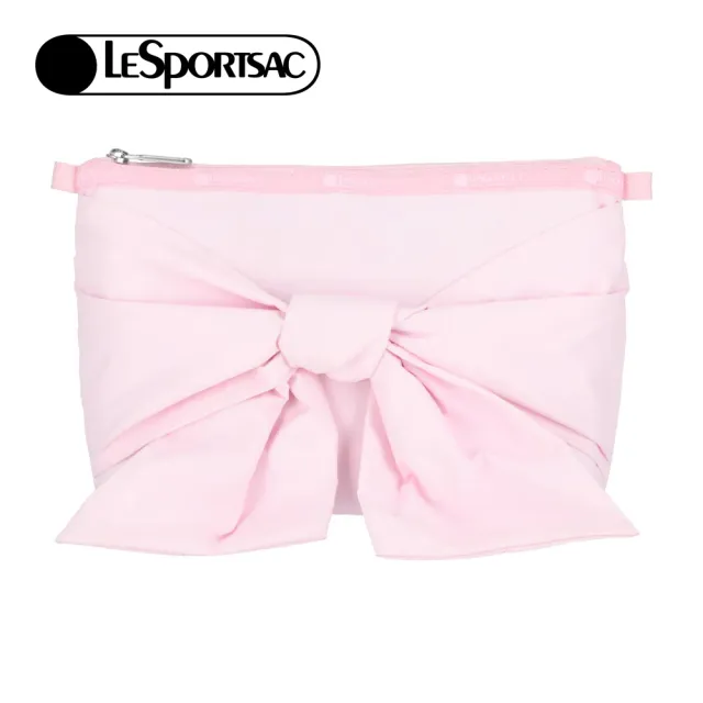 【Lesportsac】BOW Cosmetic Clutch 蝴蝶結造型大型化妝包 收納包 盥洗包 女包(粉緞蝴蝶)