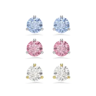 【SWAROVSKI 施華洛世奇】官方直營 Solitaire 耳釘 圓形切割 白色 藍色 粉紅色(3色任選)