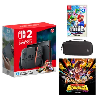【Nintendo 任天堂】Switch 2 瑪利歐賽車世界 主機組+《蕉力全開》+《驚奇》+《良值 NS2收納包 黑》+《9H貼