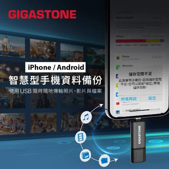 【Gigastone 立達國際】64GB USB3.2 Gen1 Type-C雙介面隨身碟UAC-4400GY(iPhone17/Mac/Android/筆電)