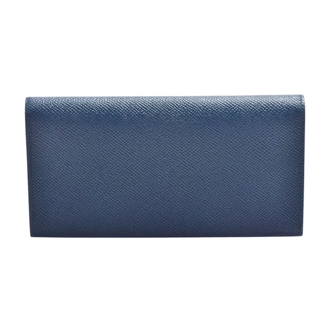 【Hermes 愛馬仕】經典MC2 Fleming系列Epsom小牛皮對摺長夾(藍色/勃根地紅H044095CA-BLUE-CLARET)