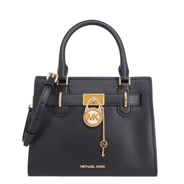 【Michael Kors】HAMILTON系列 小款 名媛風全皮革 手提/斜背 兩用斜背包(黑)